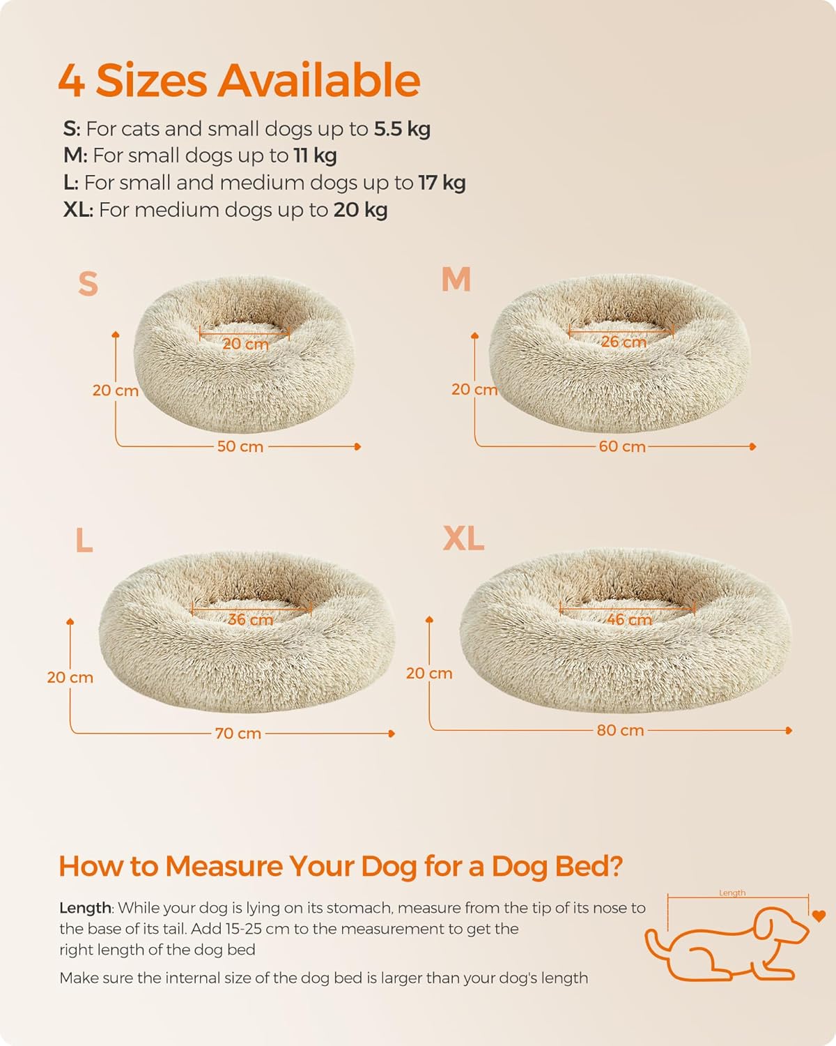 Feandrea Plush Donut Pet Bed with Centre Cushion