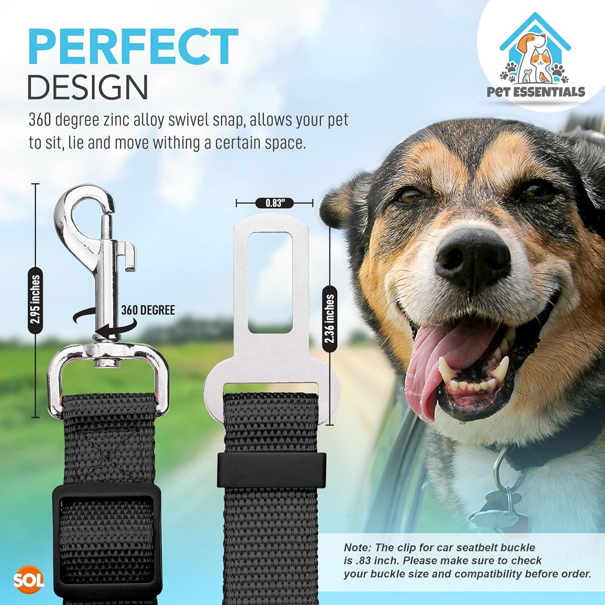 SOL Dog Car Seat-Belt Tethers, Pack of 2