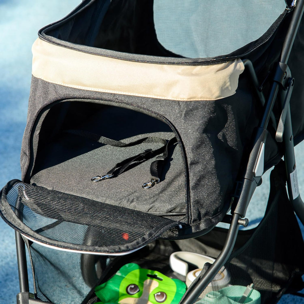 PawHut Three-Wheel Pet Stroller with Rain Cover